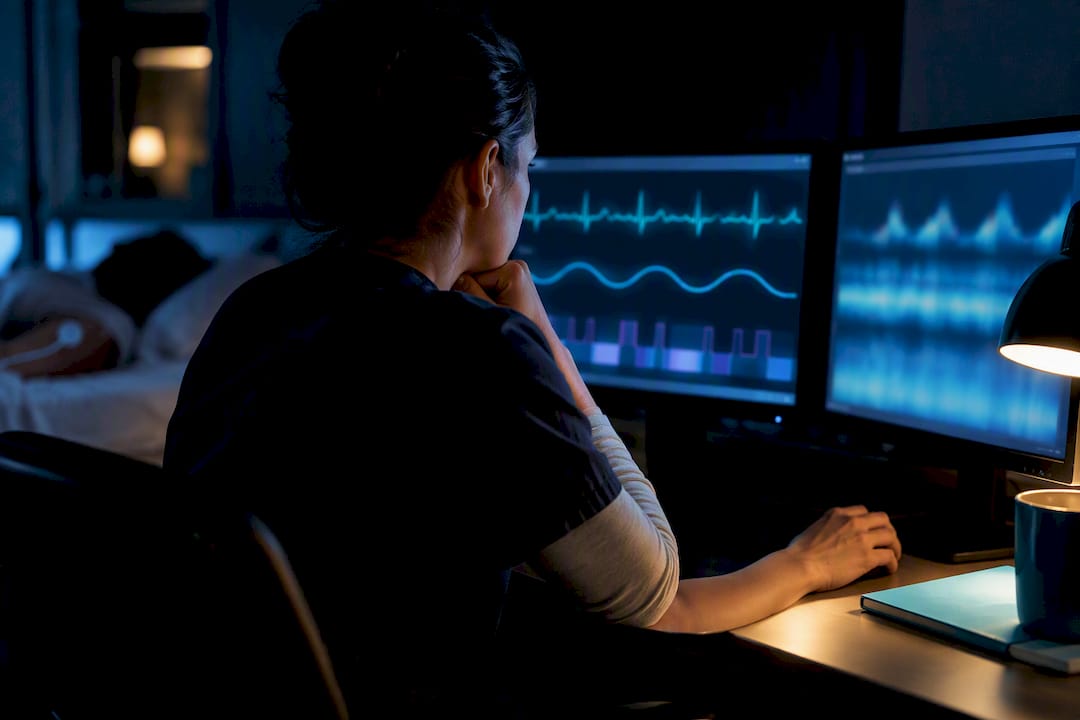 Technician monitoring overnight ECG signals