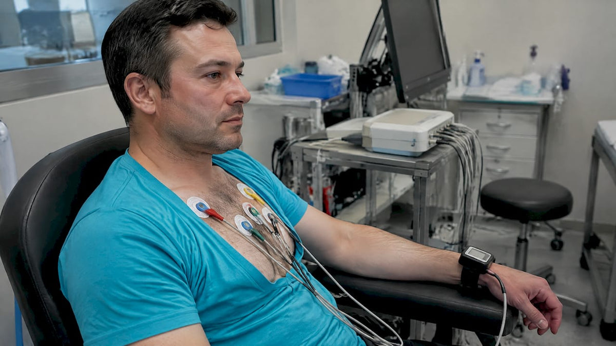 Participant wearing ECG leads and wrist sensor