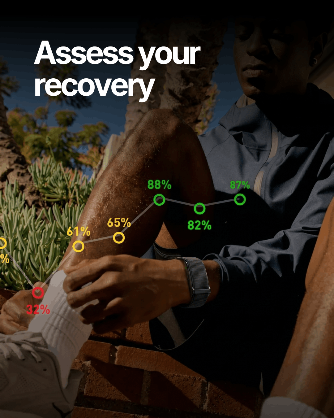 Two people shaking hands with health data indicators overlayed on a natural background